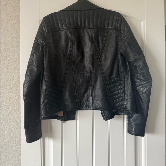 River Island real leather jacket black motorcycle jacket used size 10 - Picture 5 of 8